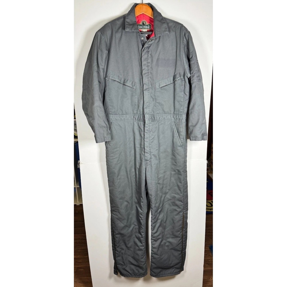 Bercowear Coveralls Mens XL Black Zip Up Long Sleeve Slash Pockets Spread Collar